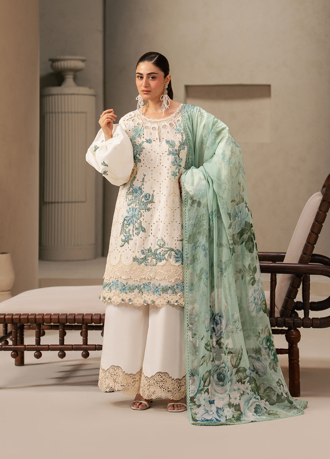 E-Craft by Elaf Unstitched Embroidered Lawn 3 Piece Suit EHC-1A Vanilla - Casual Collection