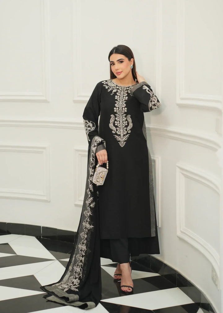 Silk Atelier by Jamni RTW Embroidered Korean Silk 3 Piece Suit MIDNIGHT BOW Festive Collection