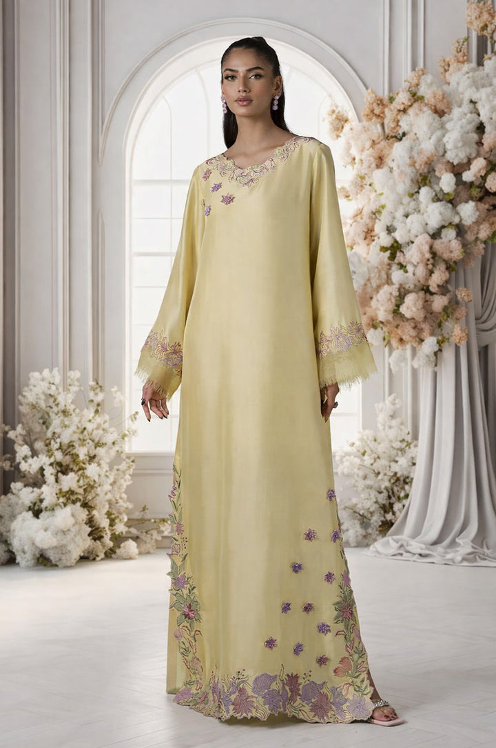 Mehr From Nizka By Nida Rehan RTW Embroidered Premium Silk 1 Piece Kaftan Ruma - Festive Collection