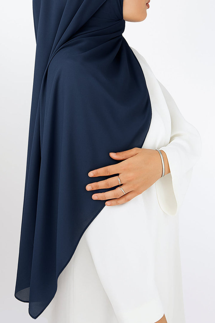 Divinely Crafted Chiffon Solids Hijab 1 Piece Navy HJ-CHF-004 - Summer Collection