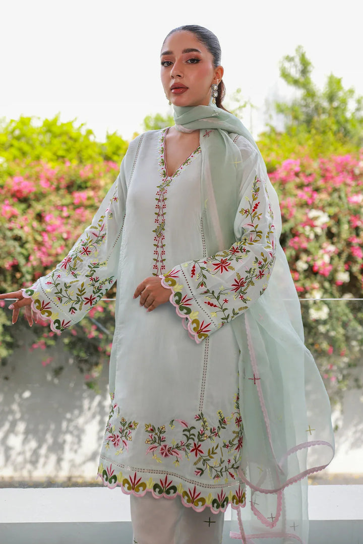 Nadia Khan Pret Embroidered Raw Silk 3 Piece Ice Blue