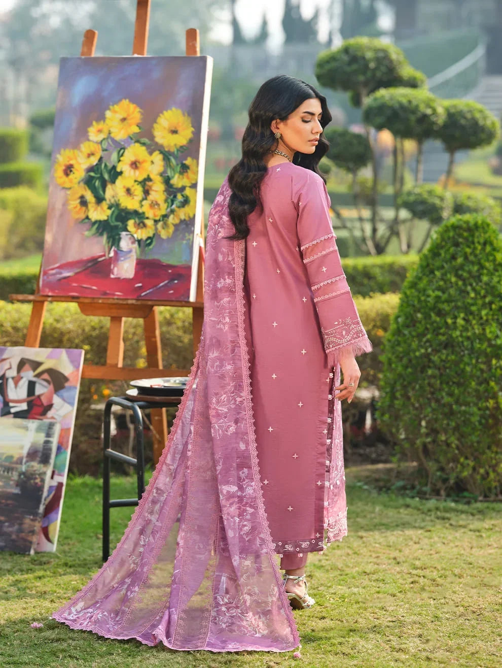Menaal Unstitched Embroidered Lawn 3 Piece Suit ML26ULS DUSKY ROSE WHISPER - Festive Collection