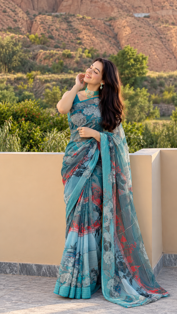 Imran Aftab RTW Printed Chiffon Saree IASC 03 - Festive Collection