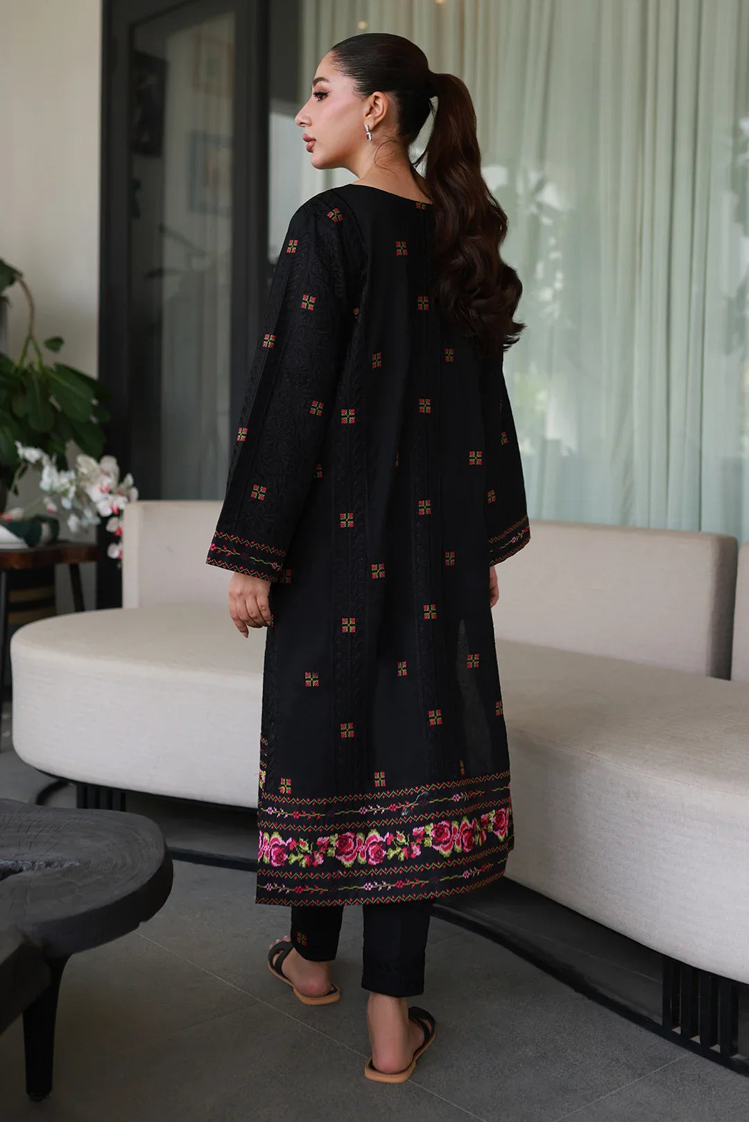 Nadia Khan Pret Embroidered Raw Silk 2 Piece Jet Black