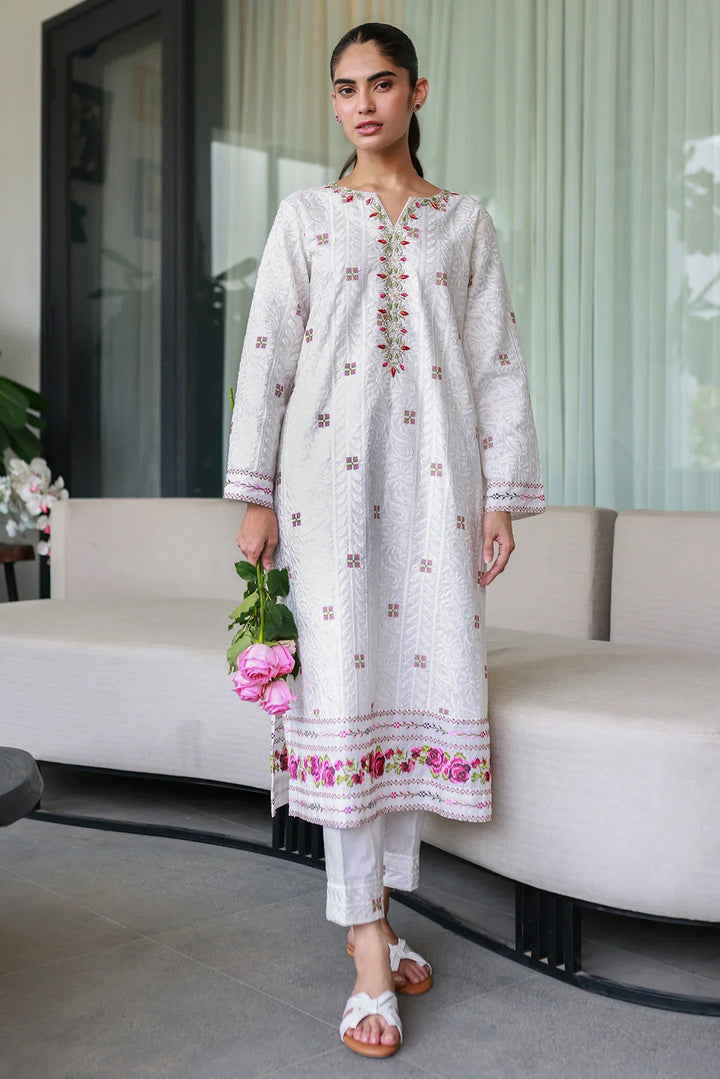 Nadia Khan Pret Embroidered Raw Silk 2 Piece Rose White