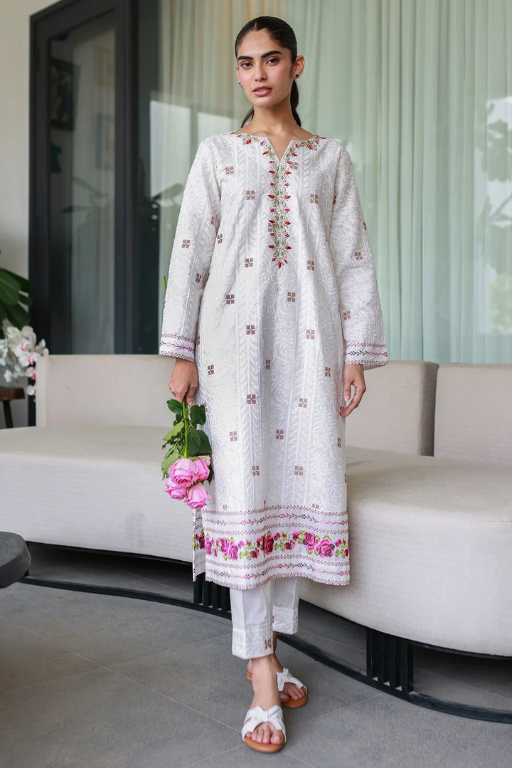 Nadia Khan Pret Embroidered Raw Silk 2 Piece Rose White