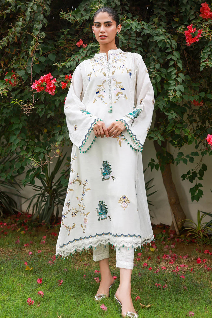 Nadia Khan Pret Embroidered Raw Silk 2 Piece Powder white
