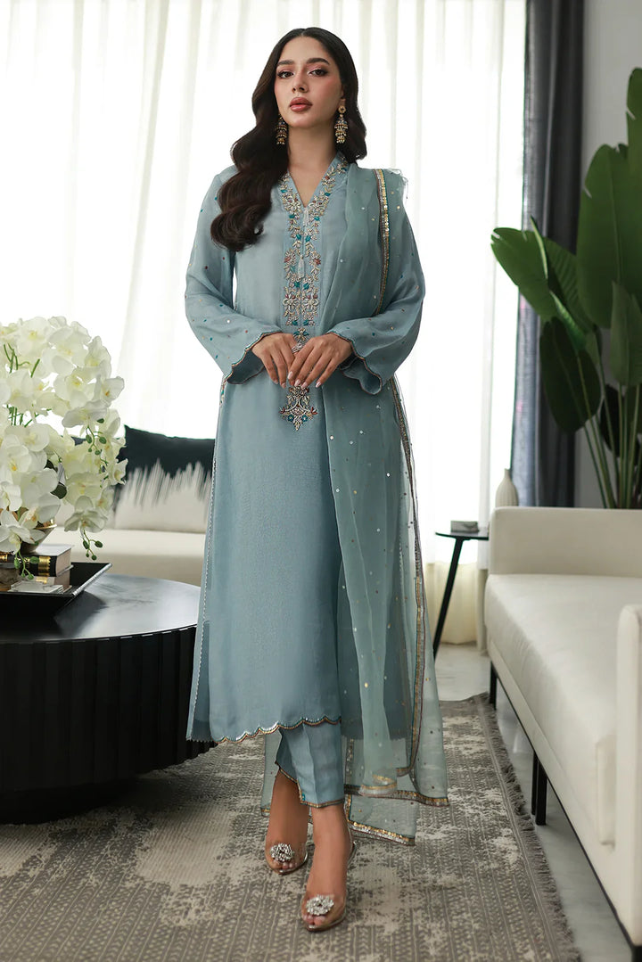 Nadia Khan Pret Embroidered Raw Silk 3 Piece Light Slate Gray
