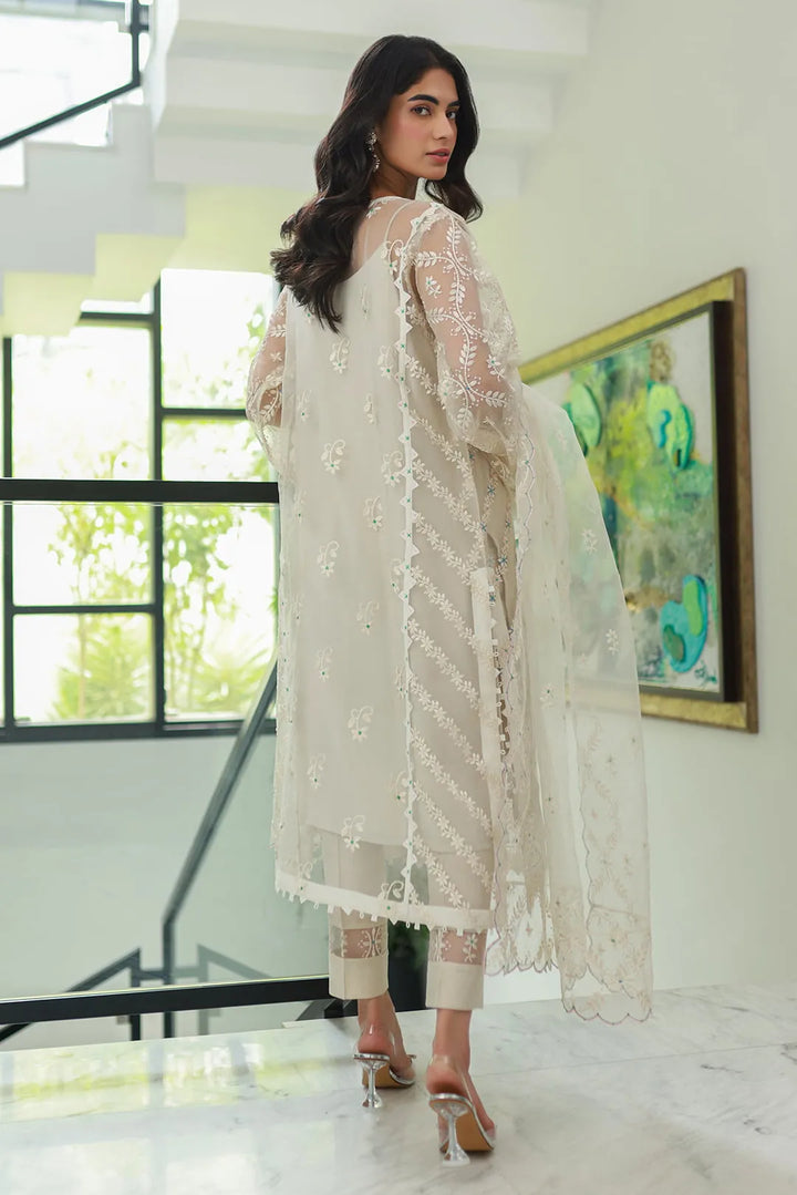 Nadia Khan Pret Embroidered Pure Organza 3 Piece Ivory White