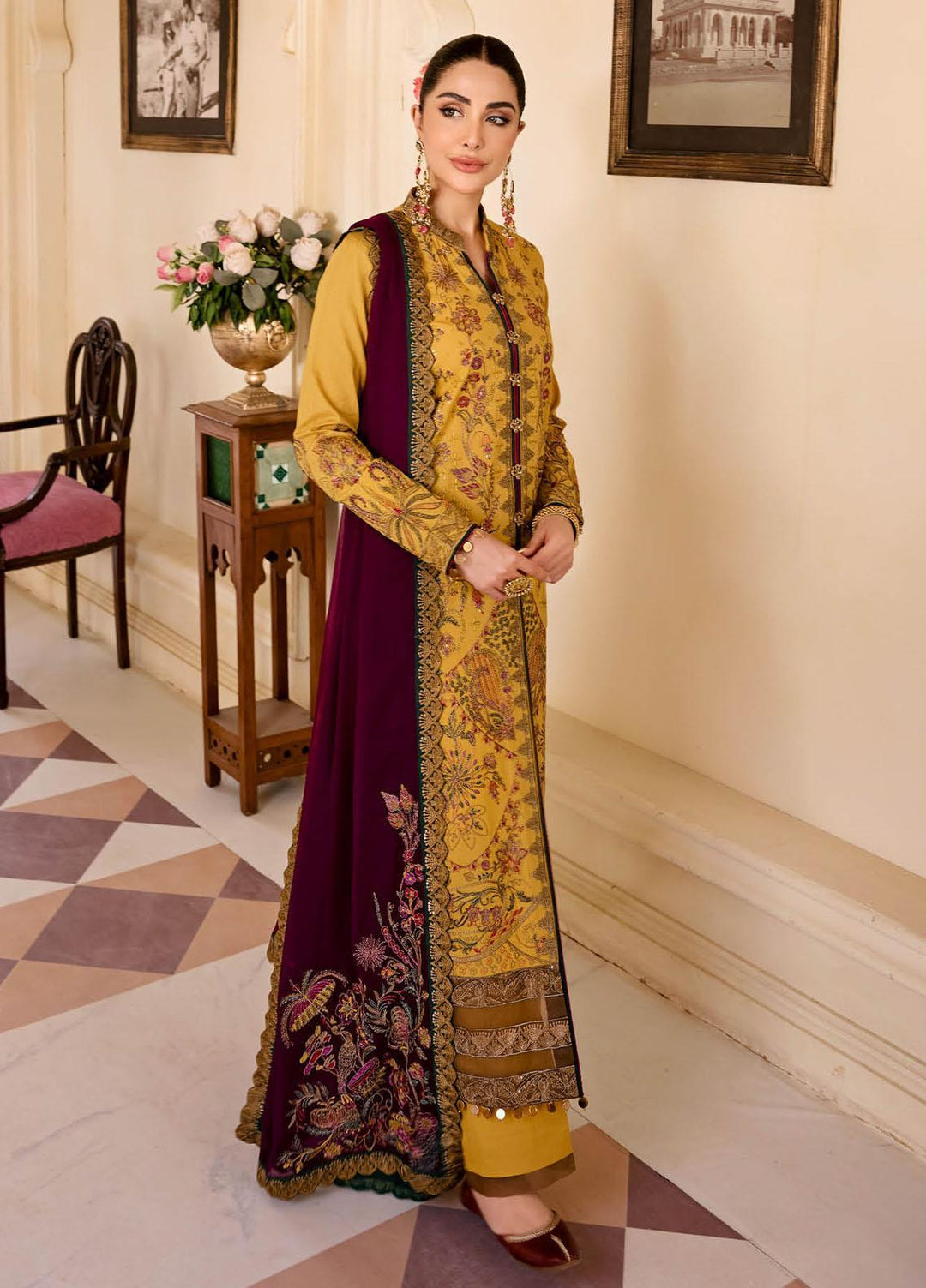 Eid e Nobahar By Maryum N Maria Embroidered Lawn Suits Unstitched 3 Piece MNM23EN MLFG-013 GOLD MINE - Luxury Summer Collection