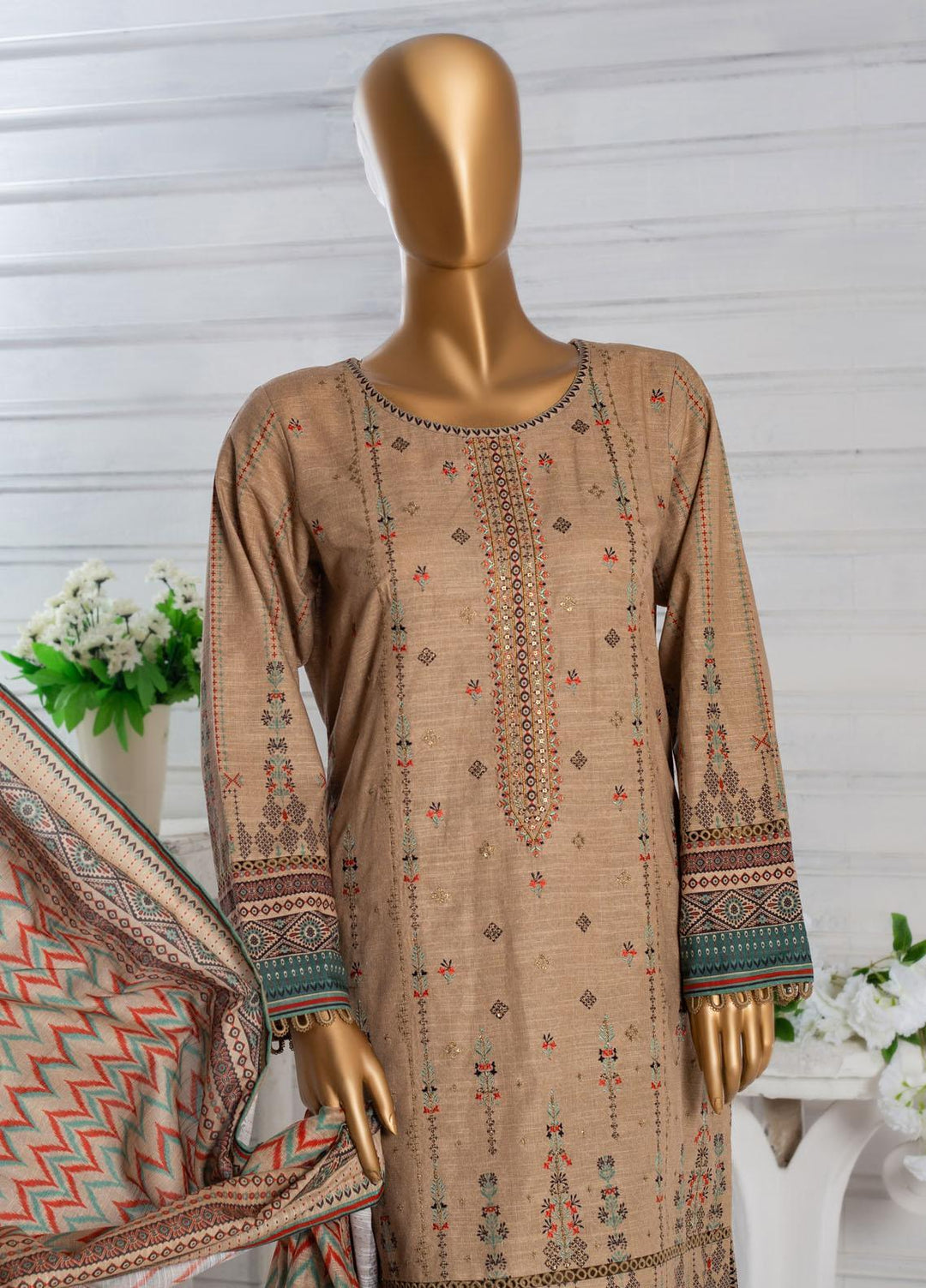 HZ Textiles Embroidered Khaddar Suits Unstitched 3 Piece HZ22PK-V3 PKE-2246 - Winter Collection