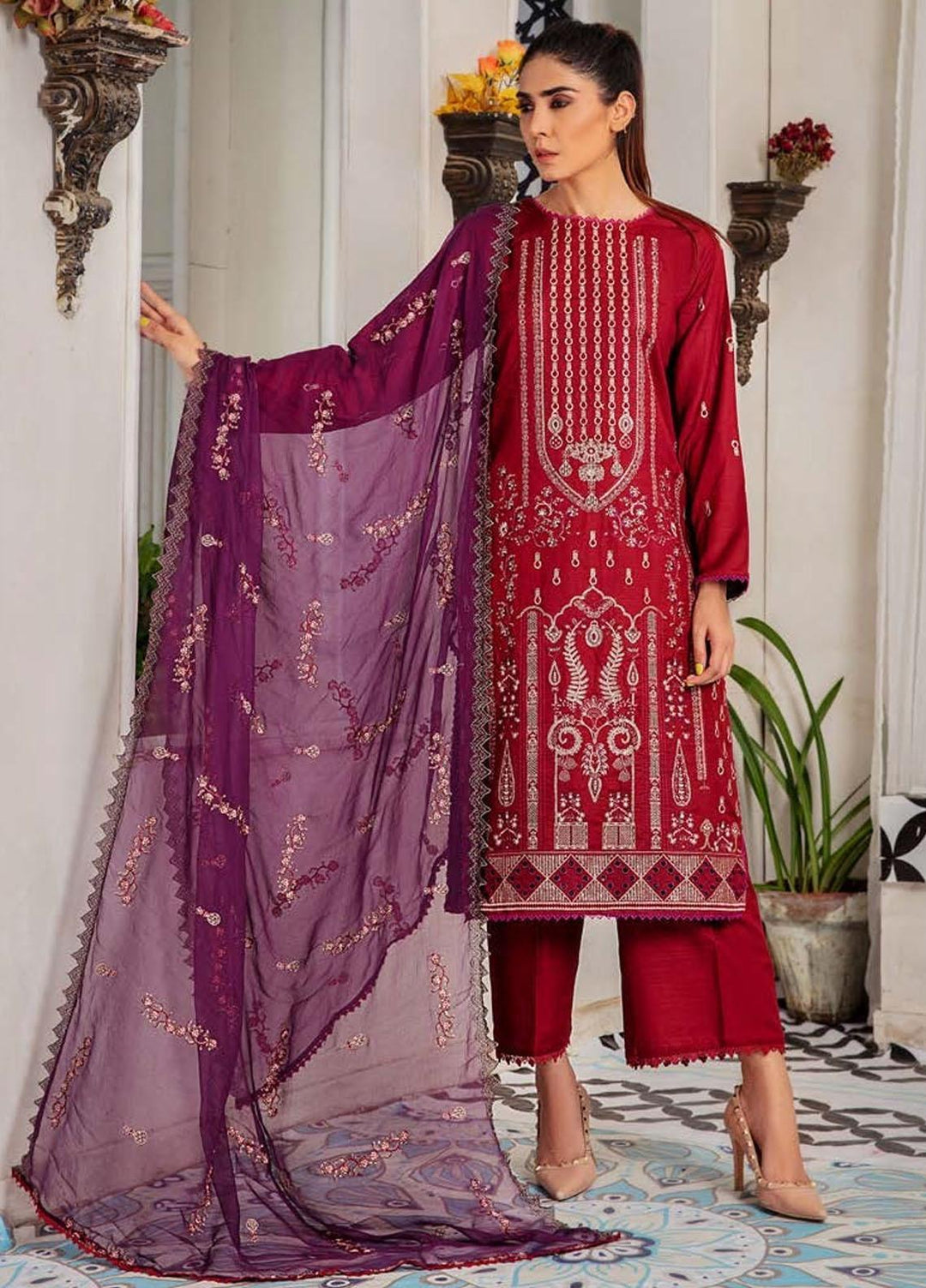 Noir By Humdum Embroidered Linen Suits Unstitched 3 Piece HD22N D-09 - Winter Collection