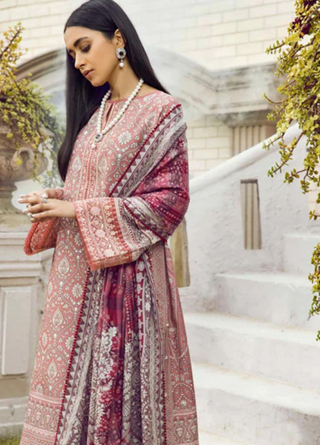 Winter Blossoms By Seran Embroidered Karandi Suits Unstitched 3 Piece SRN22WB 09 Rose - Winter Collection