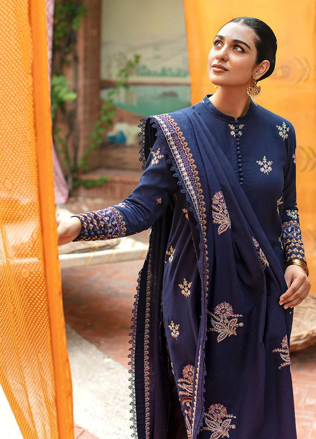 Cross Stitch Embroidered Khaddar Suits Unstitched 3 Piece CS22W 01 Cashmere Blue - Winter Collection