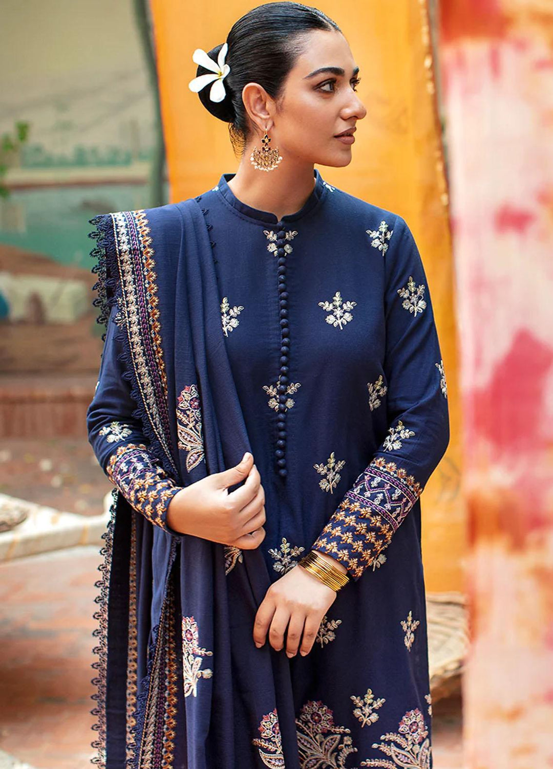 Cross Stitch Embroidered Khaddar Suits Unstitched 3 Piece CS22W 01 Cashmere Blue - Winter Collection