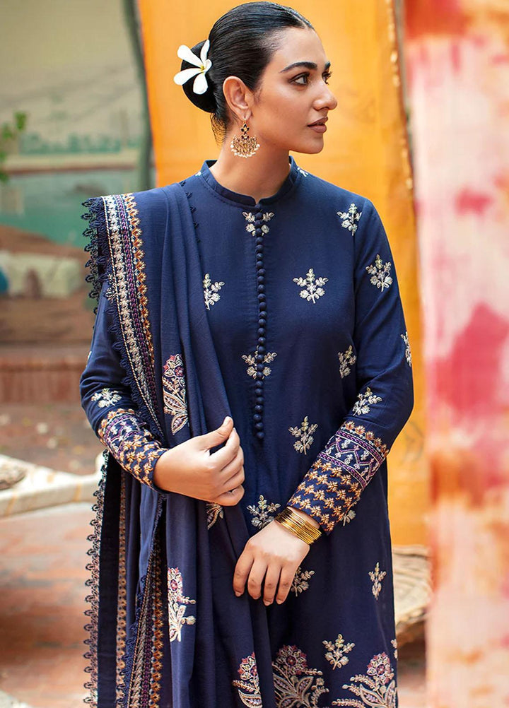 Cross Stitch Embroidered Khaddar Suits Unstitched 3 Piece CS22W 01 Cashmere Blue - Winter Collection