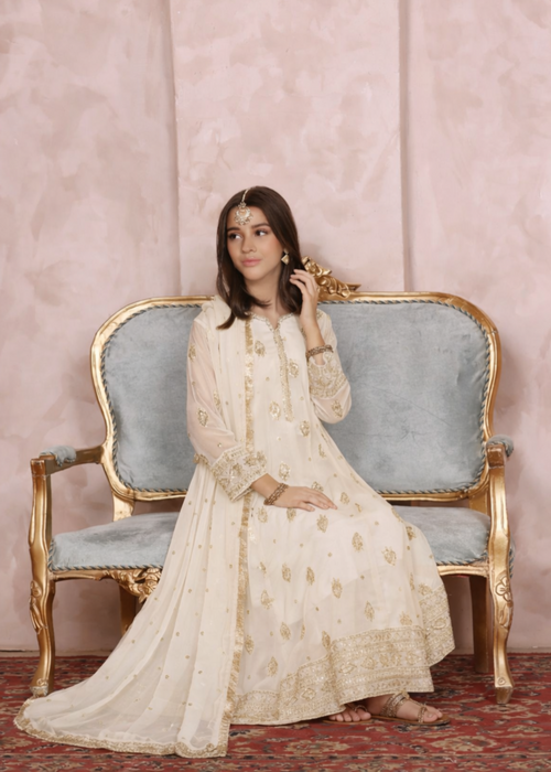 Mommy and Me by Abaan Zohan RTW Embroidered Chiffon 3 Piece Suit Raunak Kids off White - Festive Collection