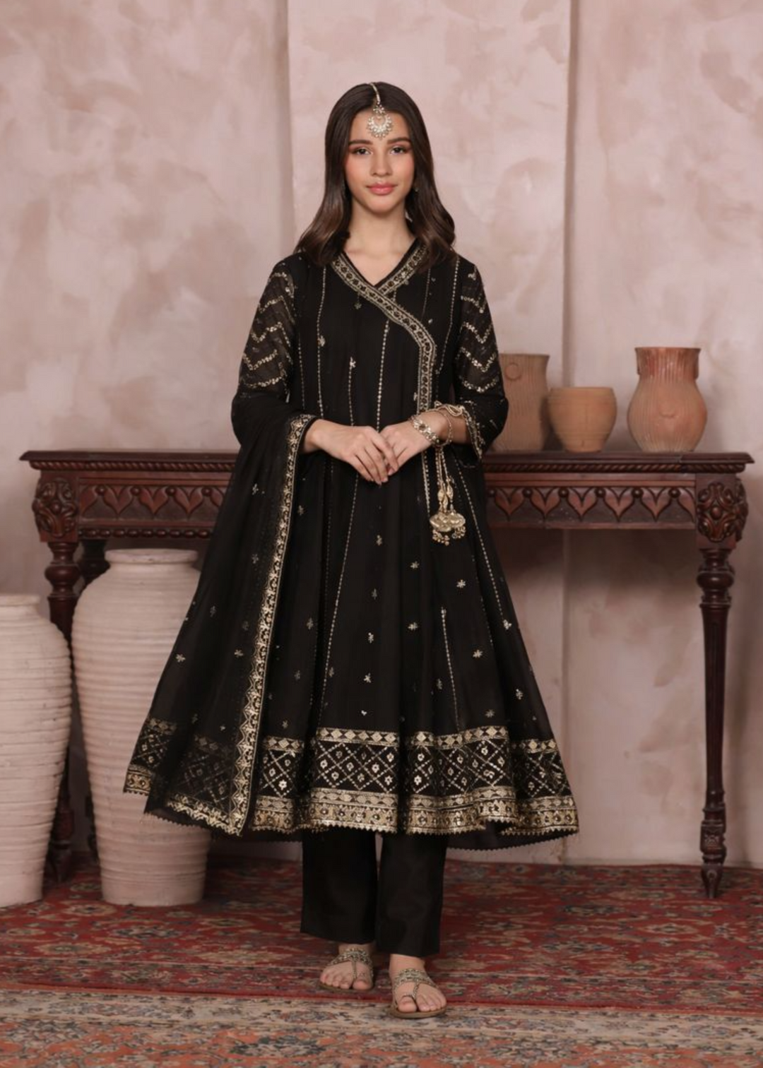 Mommy and Me by Abaan Zohan RTW Embroidered Chiffon 3 Piece Suit NAYAAB Kids Black - Festive Collection