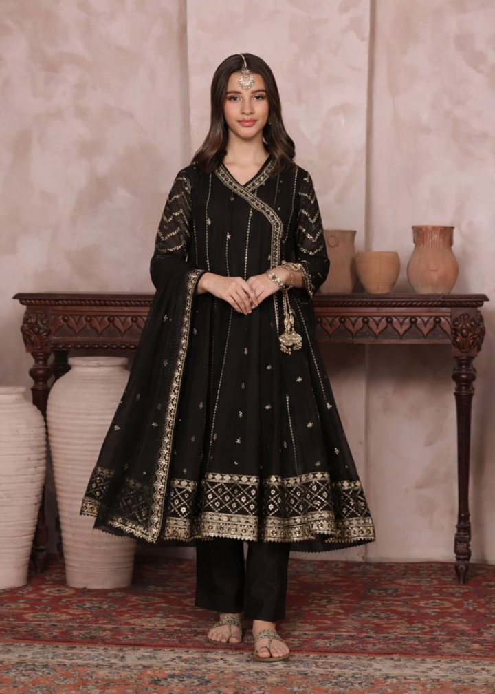 Mommy and Me by Abaan Zohan RTW Embroidered Chiffon 3 Piece Suit NAYAAB Kids Black - Festive Collection