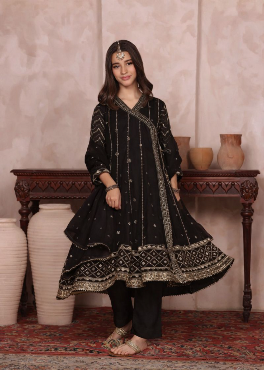Mommy and Me by Abaan Zohan RTW Embroidered Chiffon 3 Piece Suit NAYAAB Kids Black - Festive Collection