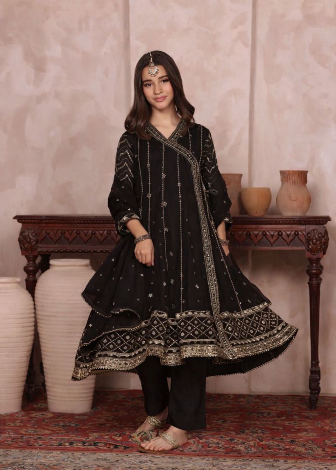 Mommy and Me by Abaan Zohan RTW Embroidered Chiffon 3 Piece Suit NAYAAB Kids Black - Festive Collection