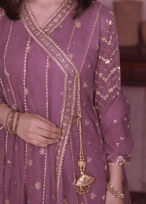 Mommy and Me by Abaan Zohan RTW Embroidered Chiffon 3 Piece Suit NAYAAB Kids lilac - Festive Collection