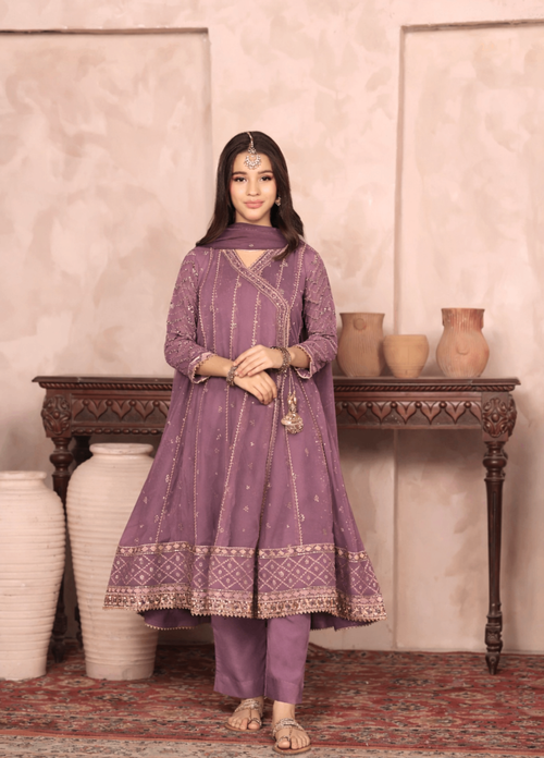 Mommy and Me by Abaan Zohan RTW Embroidered Chiffon 3 Piece Suit NAYAAB Kids lilac - Festive Collection
