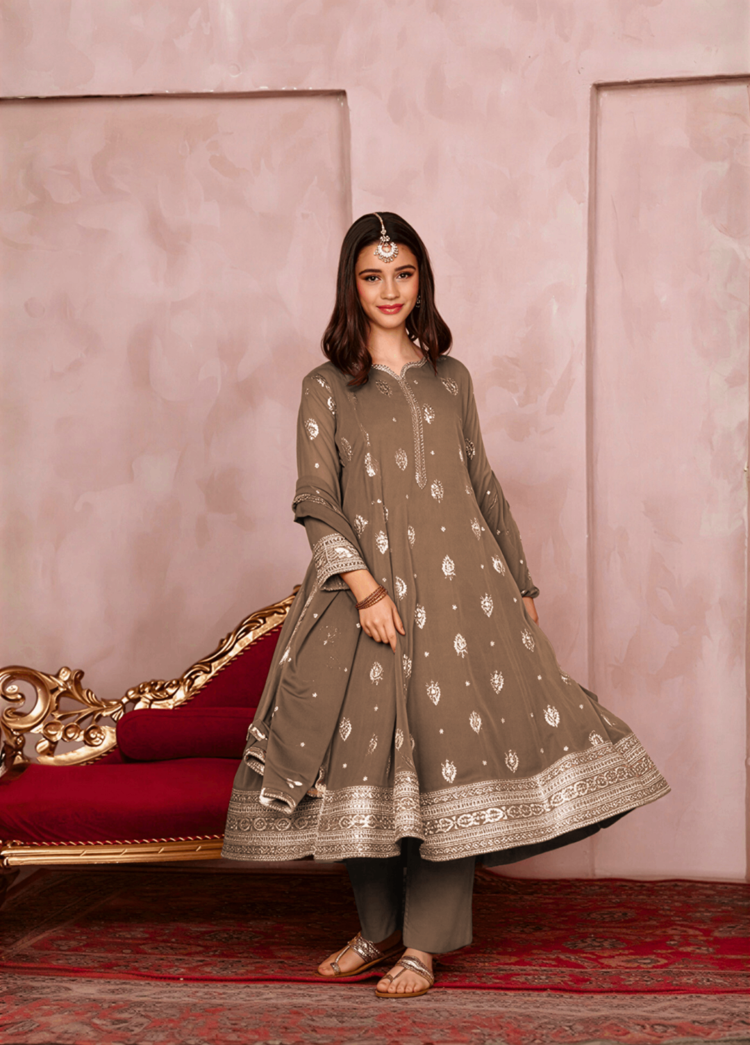 Mommy and Me by Abaan Zohan RTW Embroidered Chiffon 3 Piece Suit Raunak kids Brown - Festive Collection