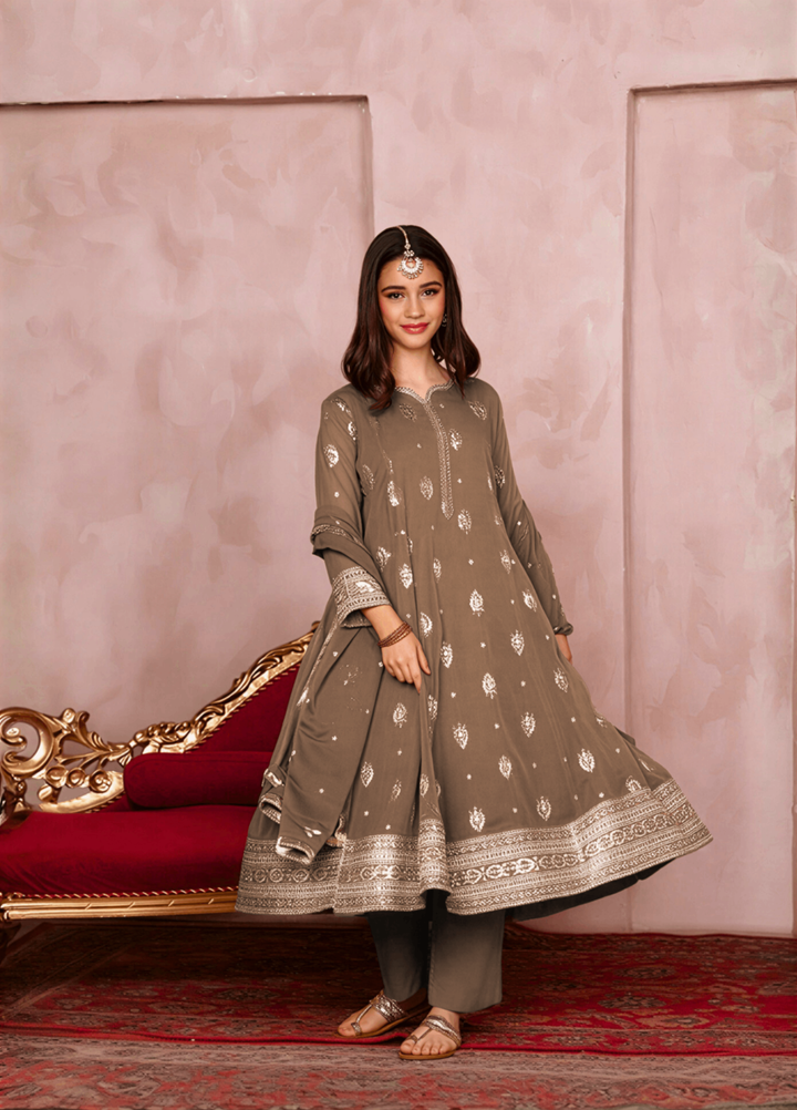 Mommy and Me by Abaan Zohan RTW Embroidered Chiffon 3 Piece Suit Raunak kids Brown - Festive Collection