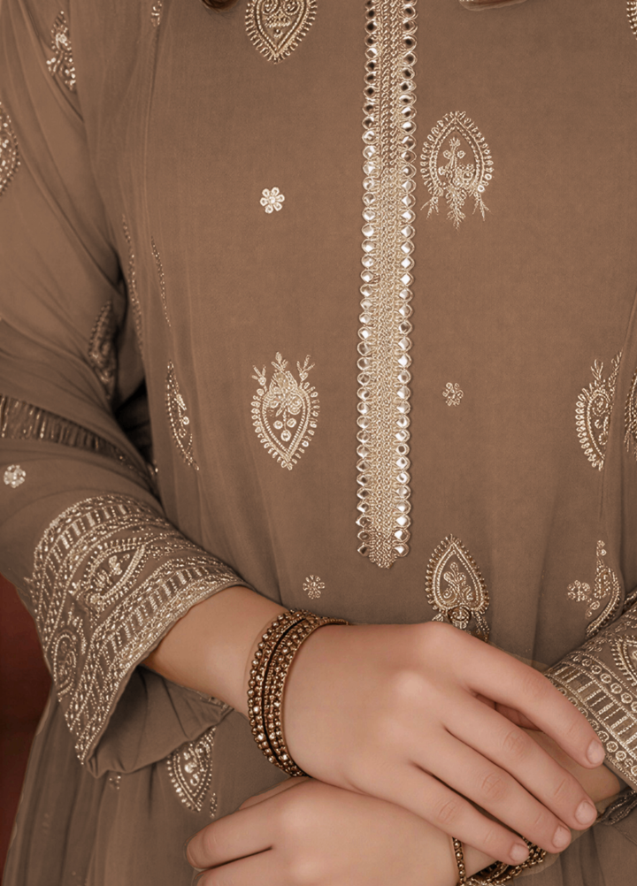 Mommy and Me by Abaan Zohan RTW Embroidered Chiffon 3 Piece Suit Raunak kids Brown - Festive Collection