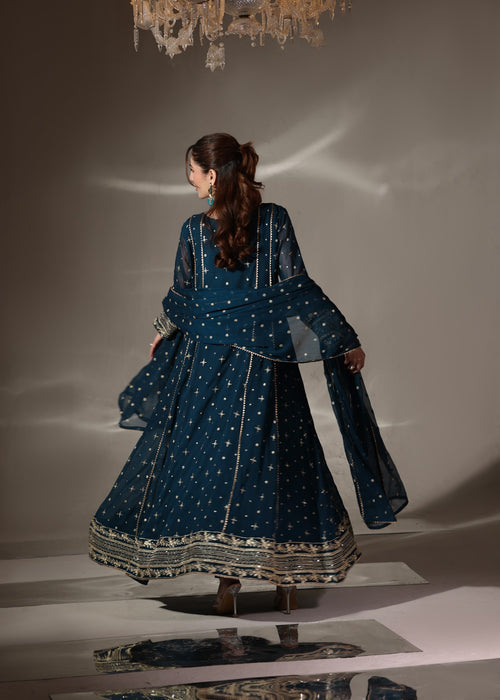 Abaan Zohan Women RTW Embroidered Chiffon 3 Piece Suit Aurora Peacock - Festive Collection