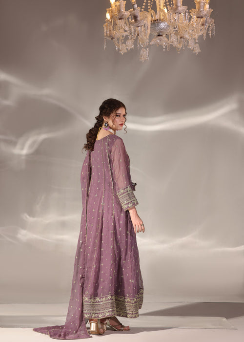 Abaan Zohan Women RTW Embroidered Chiffon 3 Piece Suit Aurora Mauve - Festive Collection