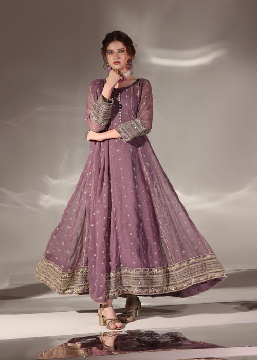 Abaan Zohan Women RTW Embroidered Chiffon 3 Piece Suit Aurora Mauve - Festive Collection