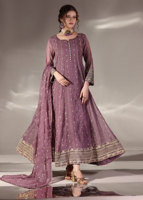 Abaan Zohan Women RTW Embroidered Chiffon 3 Piece Suit Aurora Mauve - Festive Collection