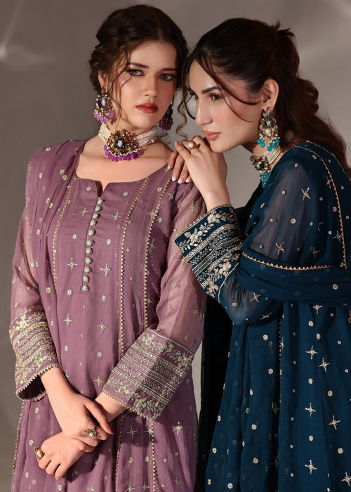 Abaan Zohan Women RTW Embroidered Chiffon 3 Piece Suit Aurora Mauve - Festive Collection