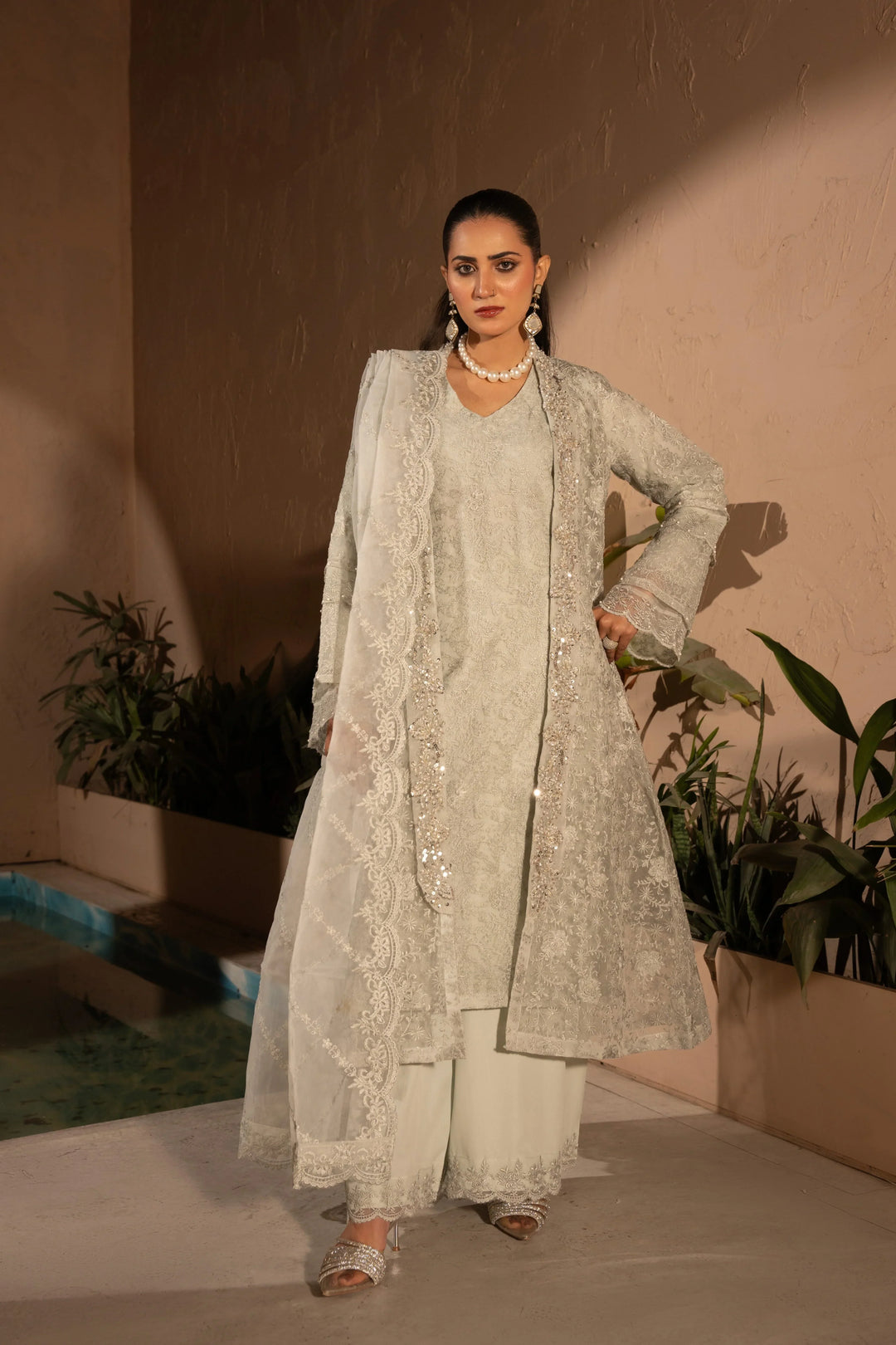 Banno by Manahils RTW Hand work Organza 3 Piece Suit 198-OFF WHITE Festive Collection