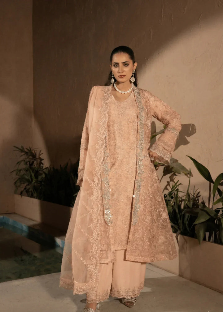 Banno by Manahils RTW Hand work Organza 3 Piece Suit 198-PEACH Festive Collection