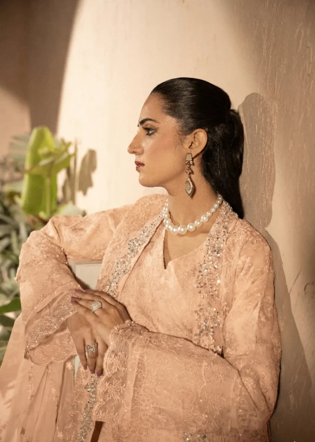 Banno by Manahils RTW Hand work Organza 3 Piece Suit 198-PEACH Festive Collection