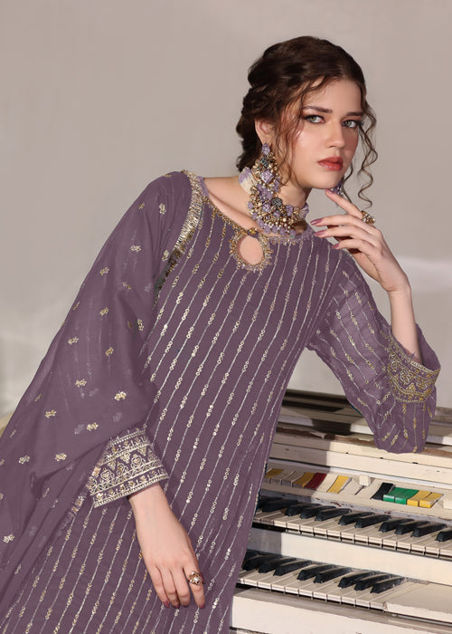 Abaan Zohan Women RTW Embroidered Chiffon 3 Piece Suit Ruby Mauve - Festive Collection