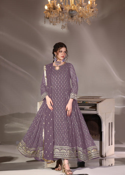 Abaan Zohan Women RTW Embroidered Chiffon 3 Piece Suit Ruby Mauve - Festive Collection