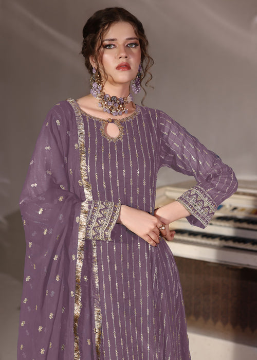 Abaan Zohan Women RTW Embroidered Chiffon 3 Piece Suit Ruby Mauve - Festive Collection