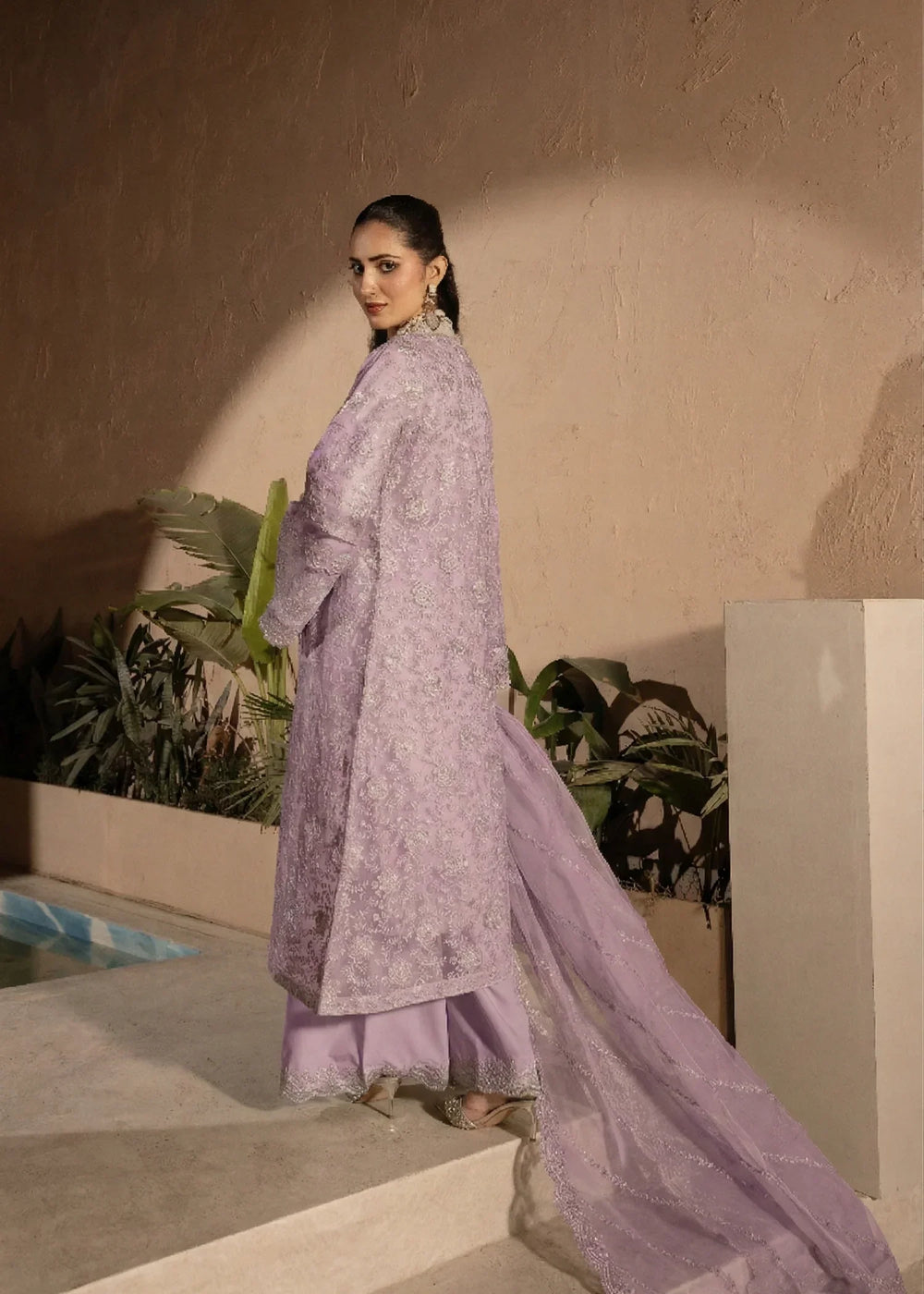 Banno by Manahils RTW Hand work Organza 3 Piece Suit 198-LILAC Festive Collection