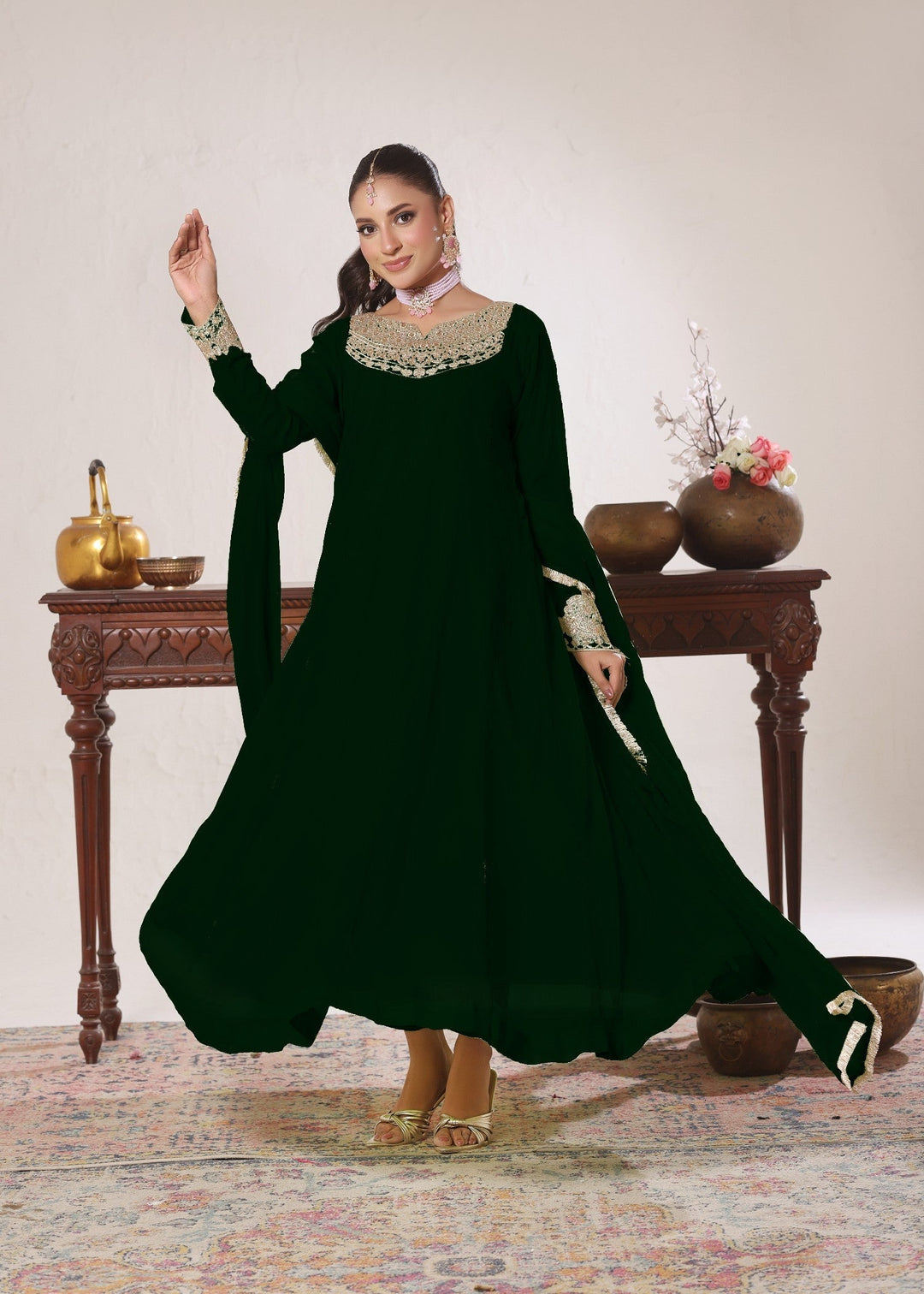 Abaan Zohan RTW Embroidered Chiffon 3 Piece Suit Nelofer Kaai Green Festive Collection