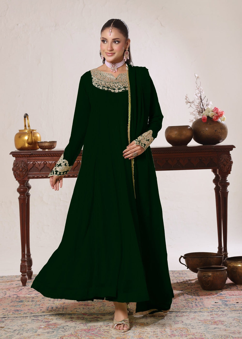 Abaan Zohan RTW Embroidered Chiffon 3 Piece Suit Nelofer Kaai Green Festive Collection