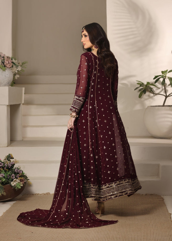 Abaan Zohan RTW Embroidered Chiffon 3 Piece Suit Aurora Maroon Festive Collection
