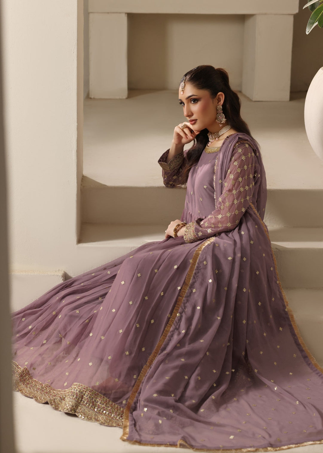 Abaan Zohan RTW Embroidered Chiffon 3 Piece Suit Bahar Lilac Festive Collection