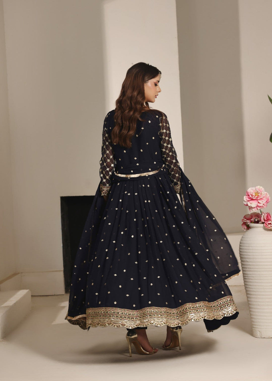 Abaan Zohan RTW Embroidered Chiffon 3 Piece Suit Bahar Navy Blue Festive Collection