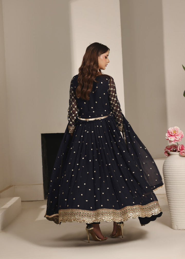 Abaan Zohan RTW Embroidered Chiffon 3 Piece Suit Bahar Navy Blue Festive Collection