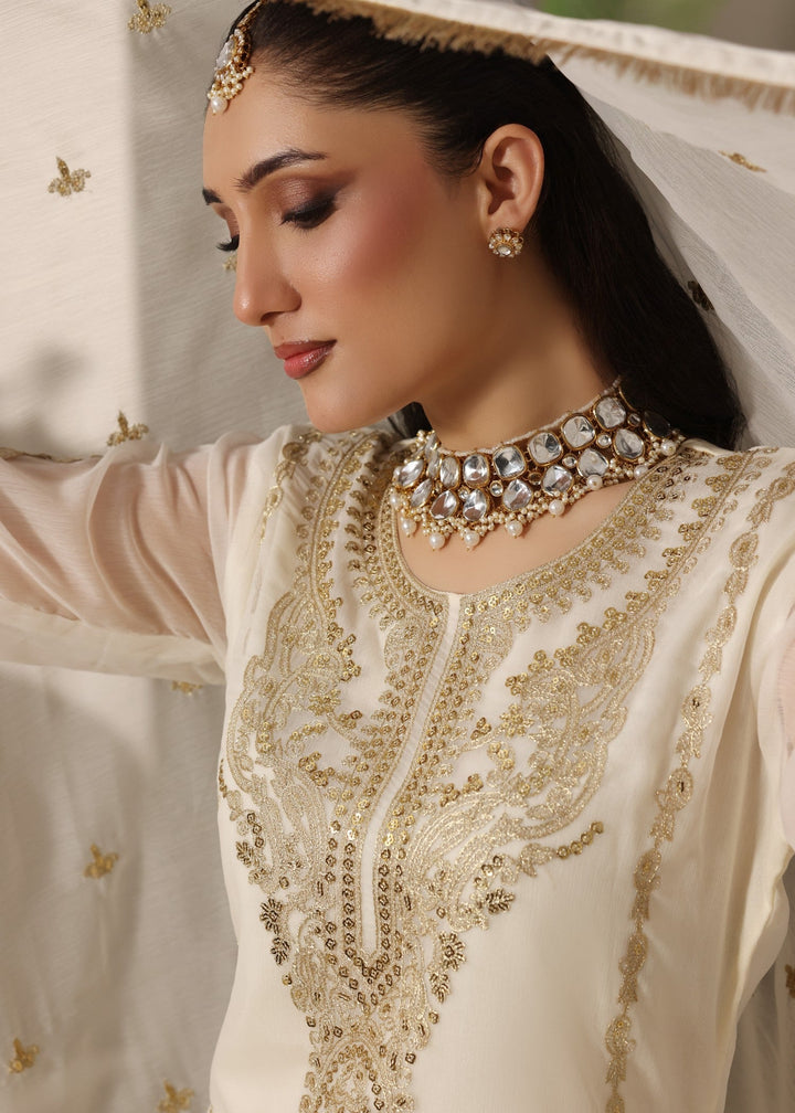 Abaan Zohan RTW Embroidered Chiffon 3 Piece Suit Andaz Off White Festive Collection
