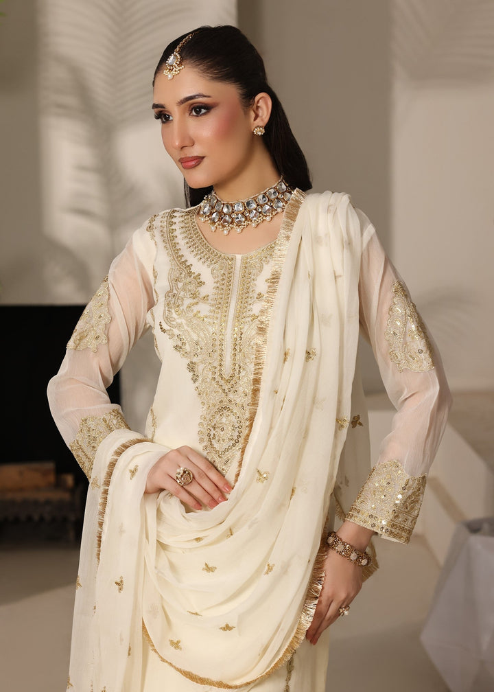 Abaan Zohan RTW Embroidered Chiffon 3 Piece Suit Andaz Off White Festive Collection